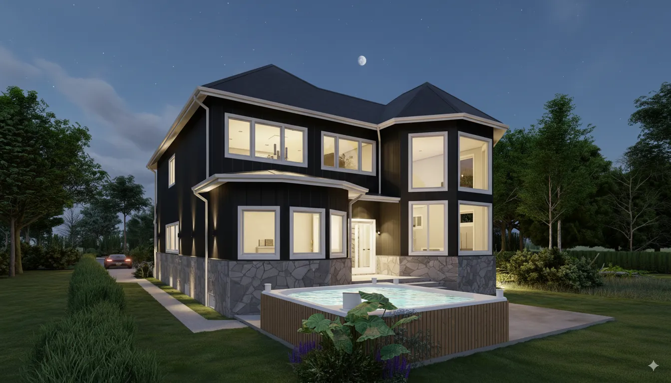 3D rendering of a custom home drafted by GV Drafting